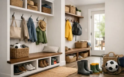 Aménagement mudroom pratique pour famille