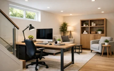 Aménager un sous-sol en bureau à domicile lumineux